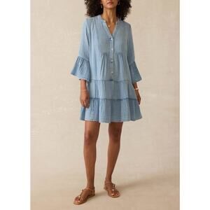 Faherty Women’s Boho Indie Cotton Gauze Indigo Blue Dress Size XS